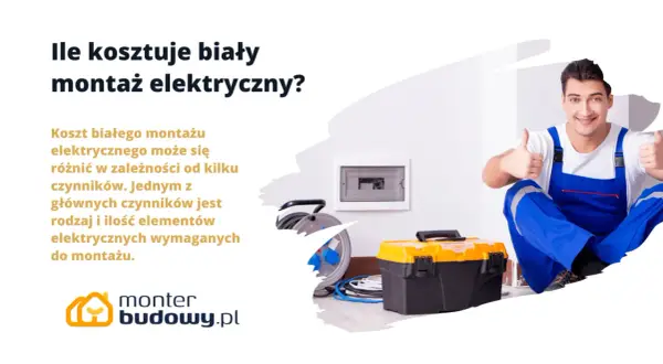 Zastanawiasz się, ile kosztuje biały montaż elektryczny? Elektryk zadowolony z wykonanej pracy, narzędzia i skrzynka z akcesoriami.